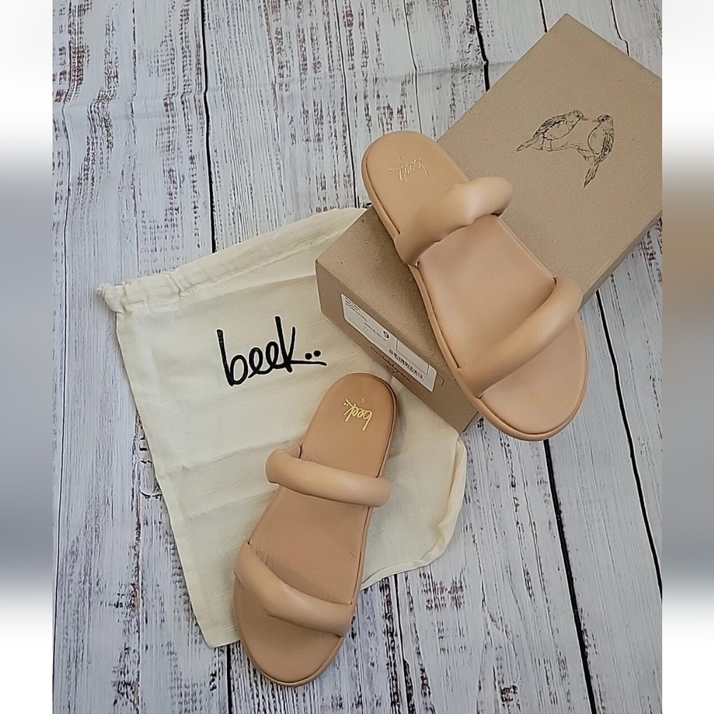 BEEK Leather Pintail Handmade Double Band Sandals Slide Size 9 NEW NIB - Picture 2 of 8